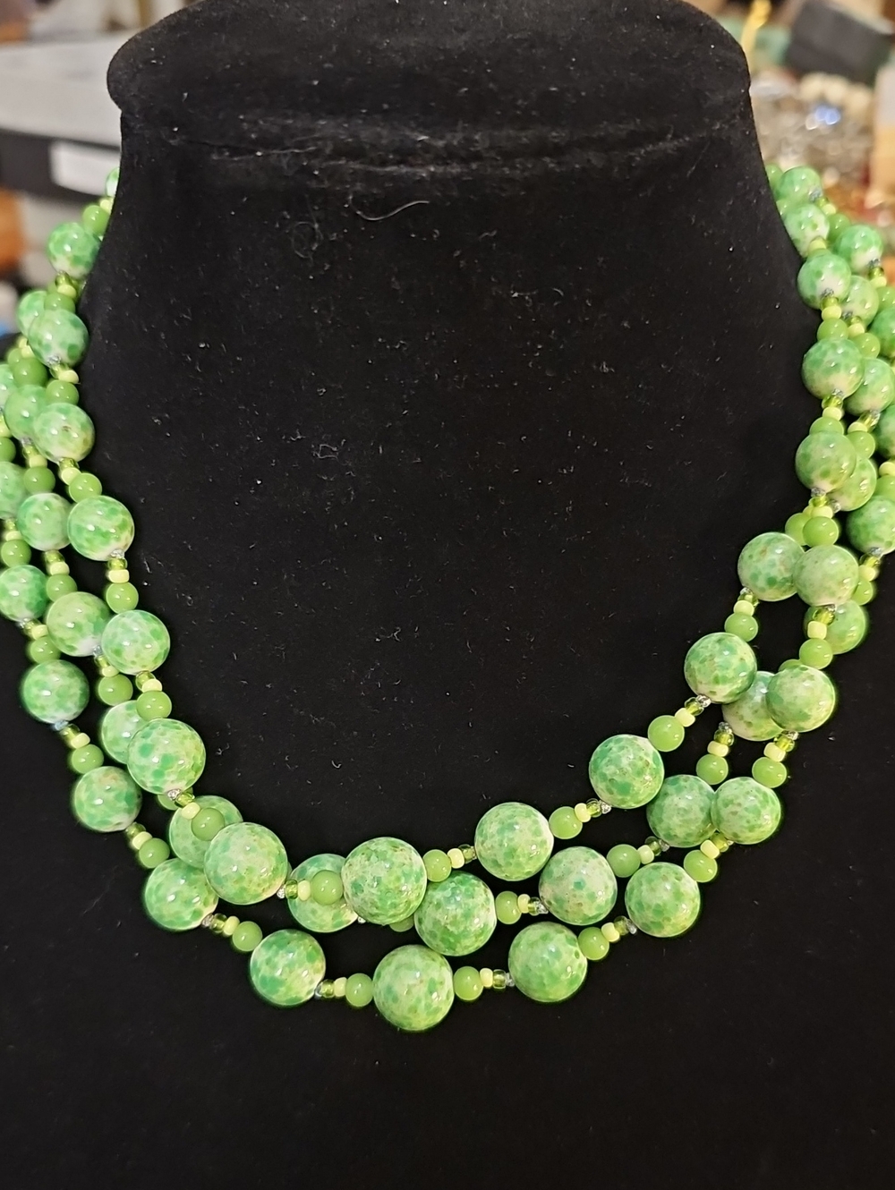 Rare!!Miriam Haskell Peking Glass Triple Strand Necklace